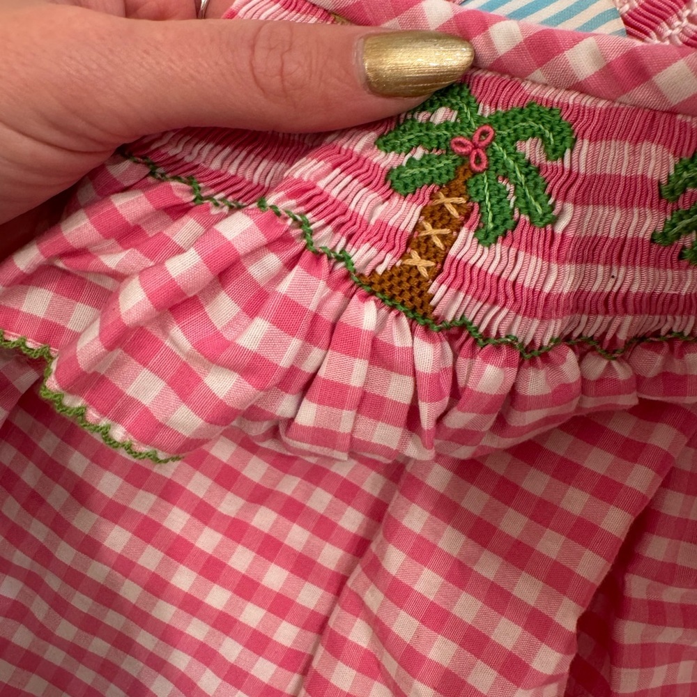 Southern Sunshine Palm Tree Smocked Plaid Ruffle Dress - Picture 7 of 7